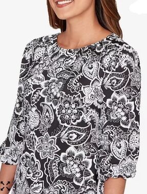 Jones New York Sport Black/White ¾ Sleeve Stretch Shirt Size XL